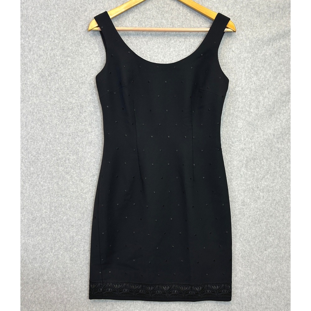 Laundry Shelli Segal Dress Black Polka Dot Embroidered Hem Y2K Timeless Size 6
